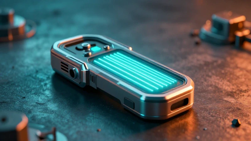 Detector futurista escanea paisaje con luces vibrantes