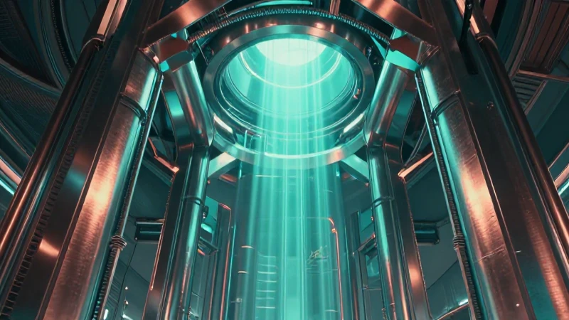 Industria futurista con luz y colores vibrantes
