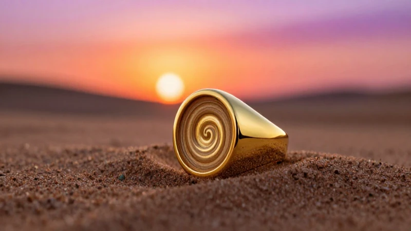 Anillo detecta oro en atardecer desértico dramático