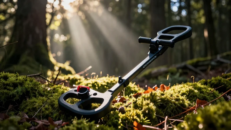 Detector en bosque con luz cinematográfica