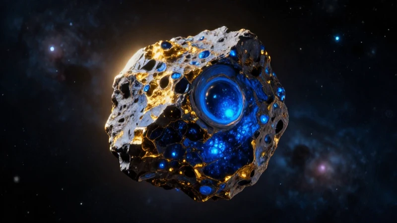 Fragmento meteorito Allende con fondo espacial dramático