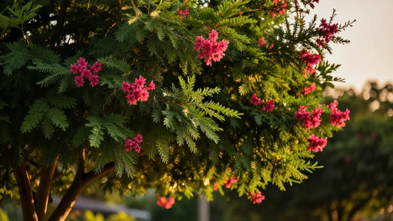 Árbol vibrante en cálida luz dorada