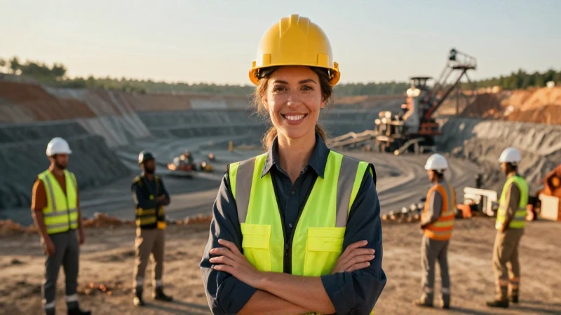 Ingeniera lidera equipo minero al atardecer
