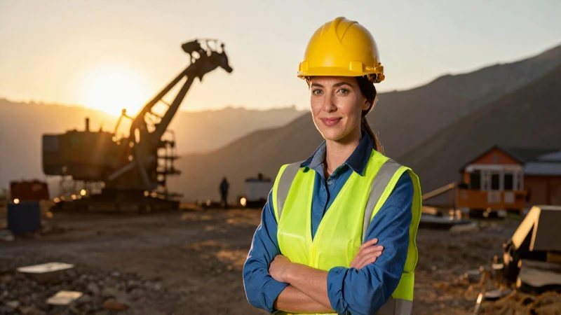 Ingeniera en la mina, luz dorada y vibrante