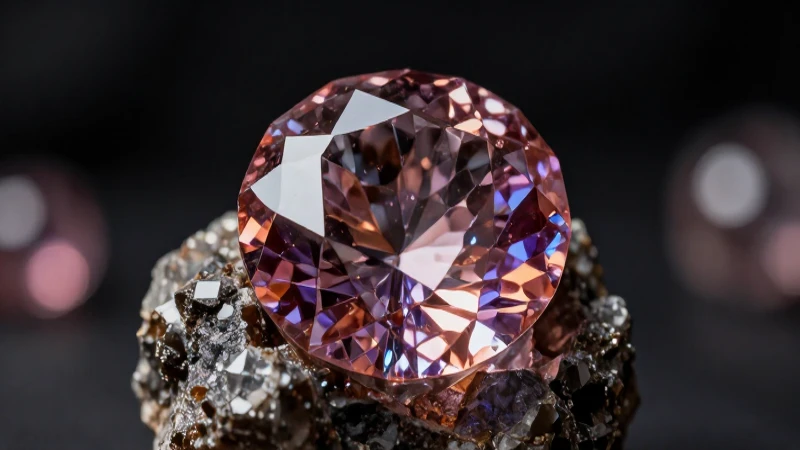 Diamante crudo brillante en primer plano oscuro