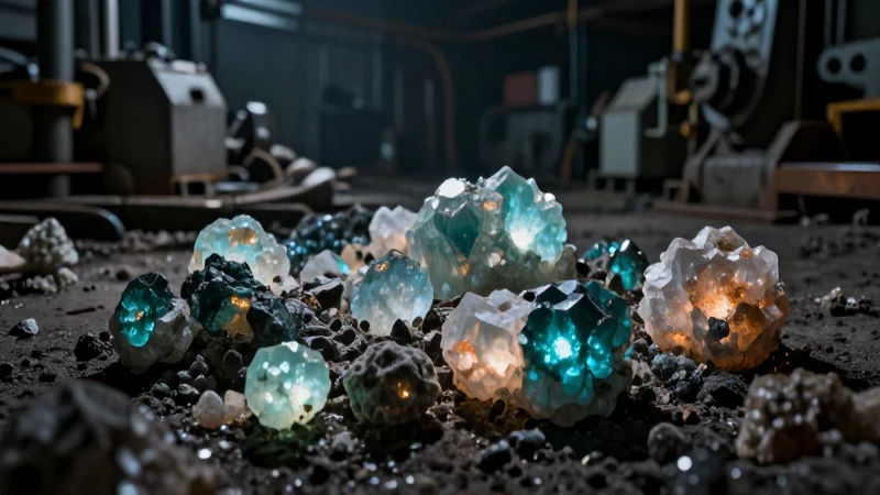 Cristales de fluorita brillan con dramatismo industrial