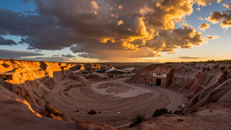 Impresionante paisaje desértico con mina al atardecer