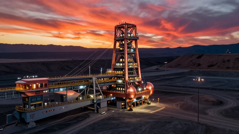 Minera chilena gigante en vibrante atardecer