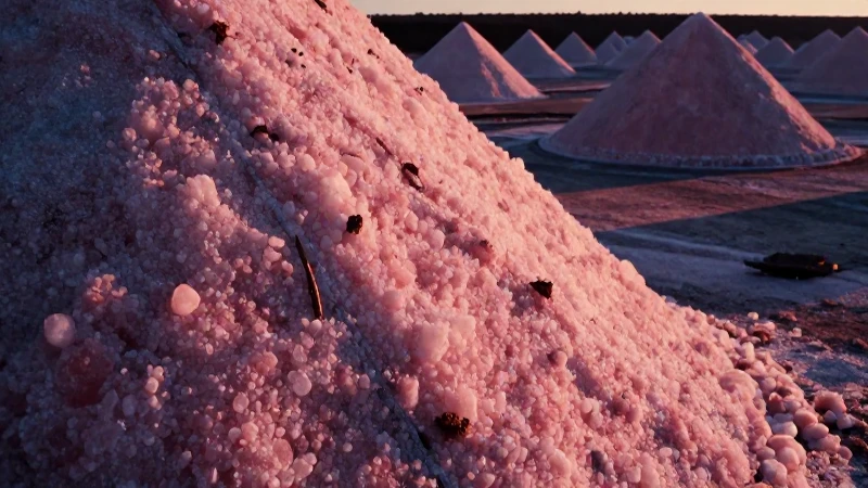Cristales de sal rosados, magnífica vista minera