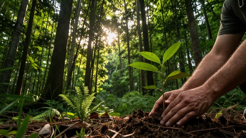 Bosque exuberante: una planta crece bajo luz dorada