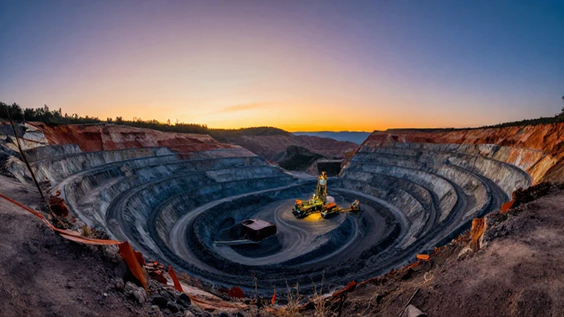 Minería en paisaje montañoso, luz dorada