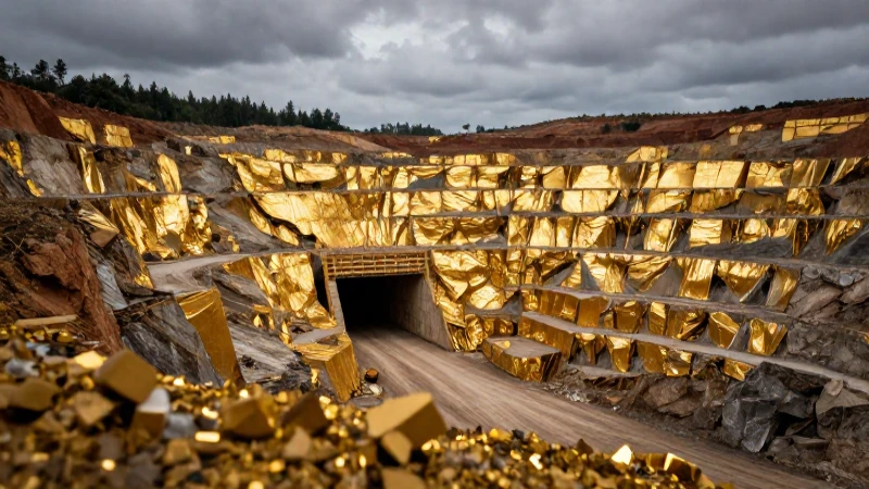 Entrada mina: oro brillante con luz cinematográfica