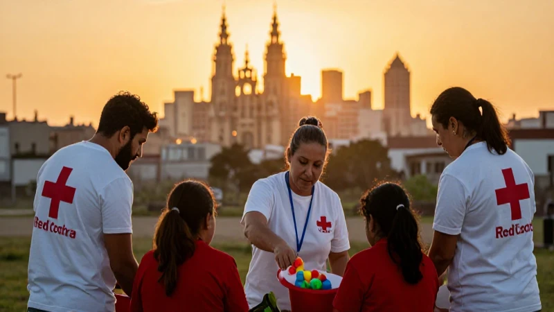 Iluminación cinematográfica captura ayuda comunitaria vibrante
