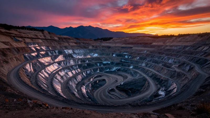 Paisaje dramático: mina brillante al atardecer