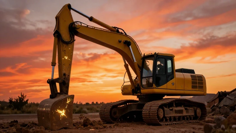 Excavación dorada al atardecer, impactante e intensa