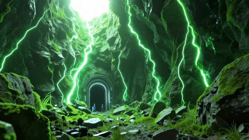 Minera futurista con paisaje vibrante y realista