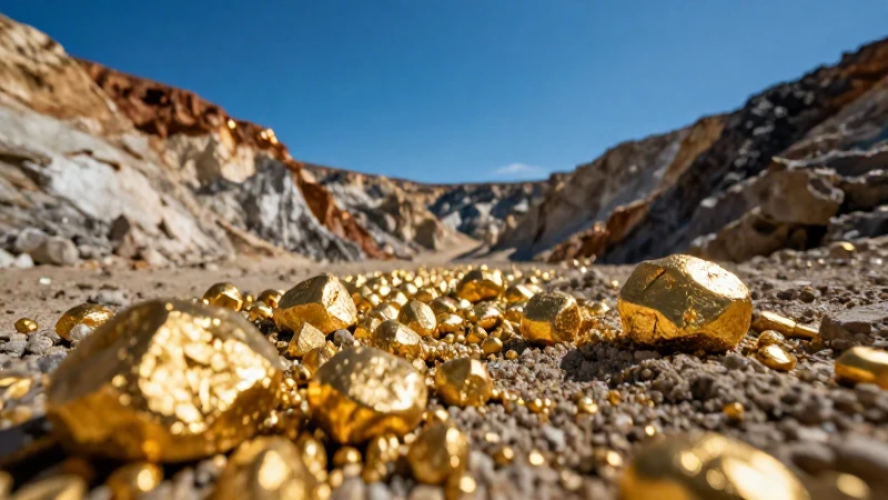 Oro brillante en paisaje minero cinematográfico