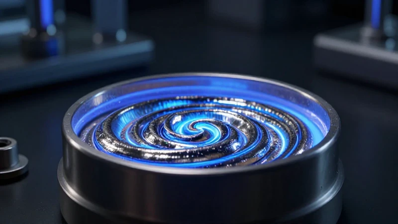 Moltenio azul brillante en laboratorio oscuro