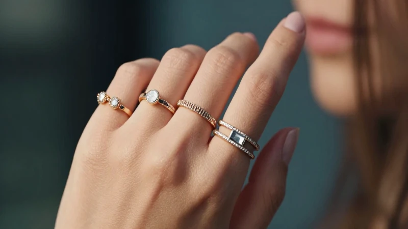 Mano femenina con anillos llamativos y elegantes
