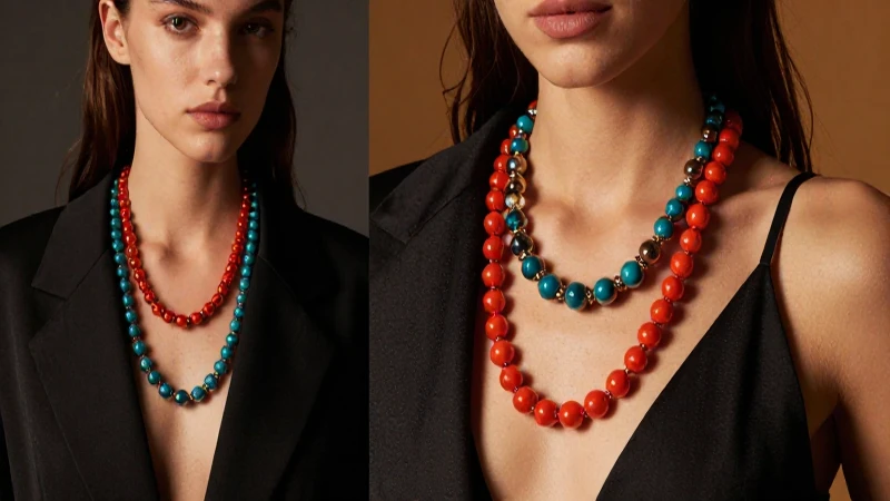 Mujer elegante con cadena y colores llamativos
