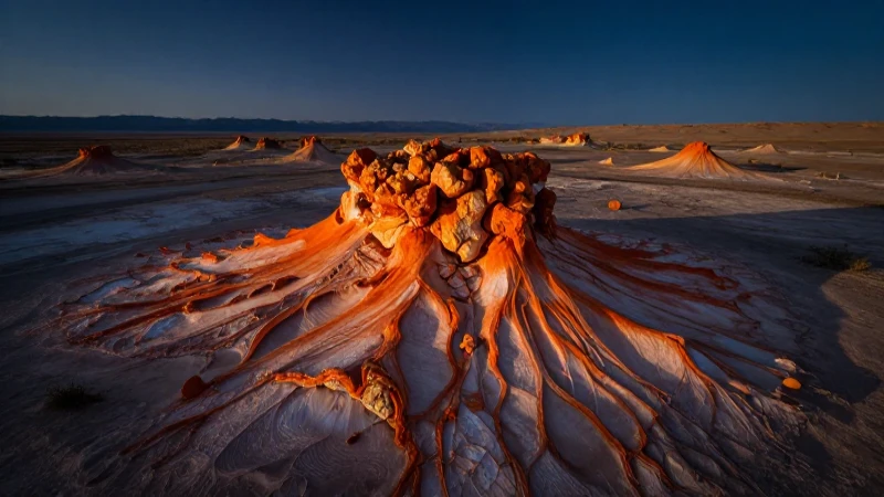 Venas de molibdeno en paisaje desértico vívido