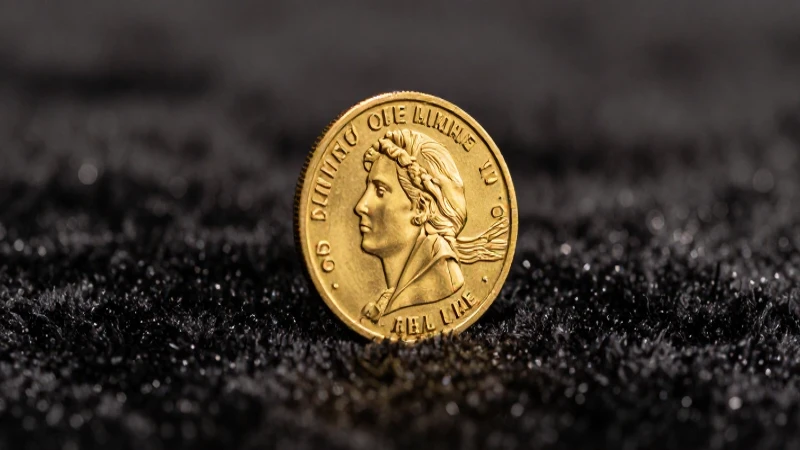 Moneda dorada resalta en terciopelo elegante