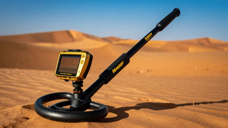 Detector de oro en paisaje desértico llamativo