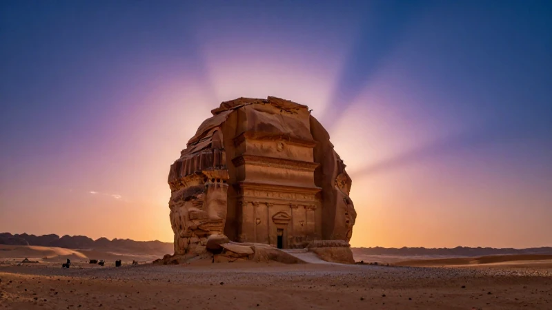 Monumento antiguo en el desierto, imagen cinematográfica