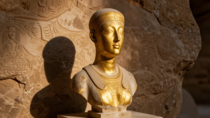 Busto de Nefertiti en arena, fotorealista y vibrante