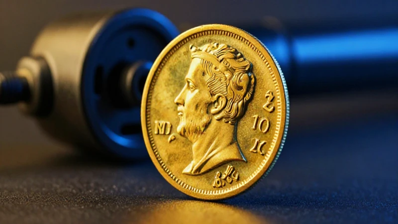 Moneda antigua dorada destaca con dramatismo