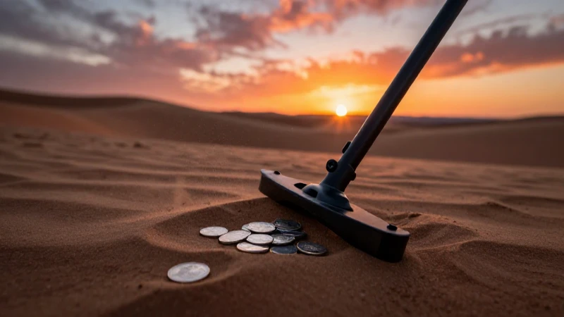 Detectando monedas antiguas en paisaje desértico