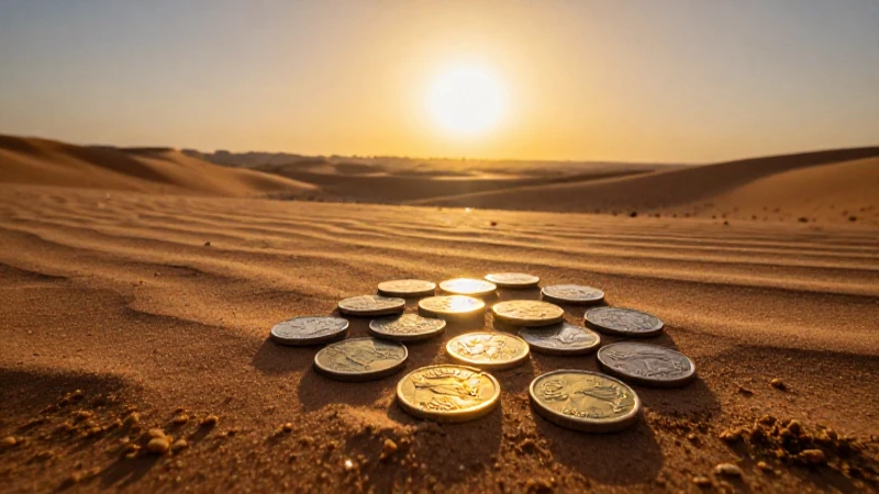 Paisaje punico desértico, monedas brillantes y dramático