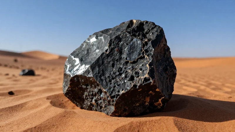 Münzen und Meteoritenfragmente in Marokko: Entdeckungen 2025 5 Fragmento meteórico negro brilla en el desierto