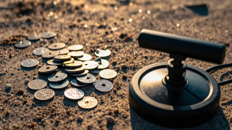 Monedas antiguas bajo luz dorada cinematográfica