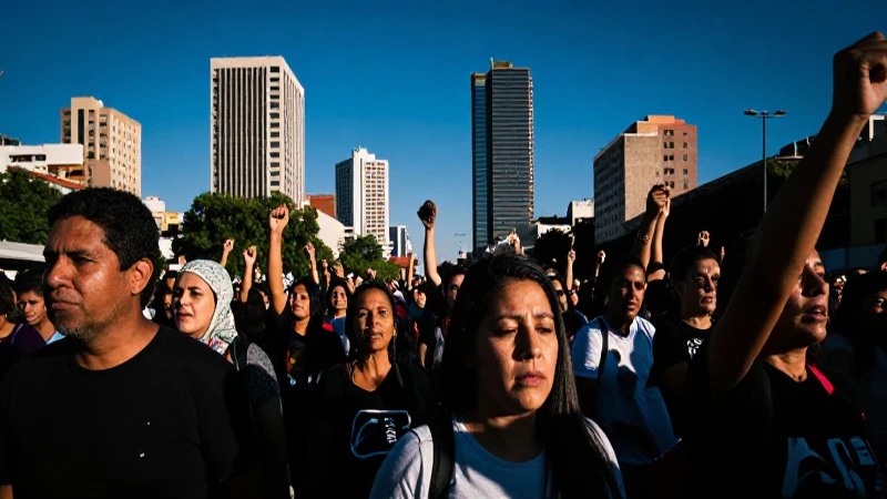 Marcha ambiental vibrante contra el cielo azul