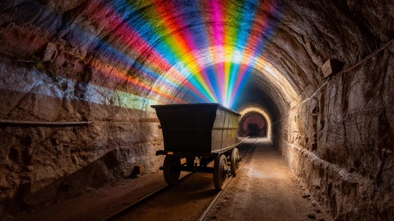 Entrada minera dramática con vibrantes colores clásicos