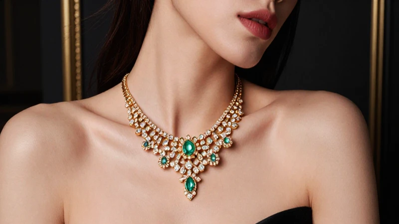 Retrato elegante de mujer con collar dorado