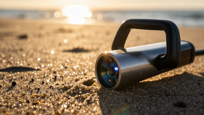 Detecta tesoro brillante en la playa dorada