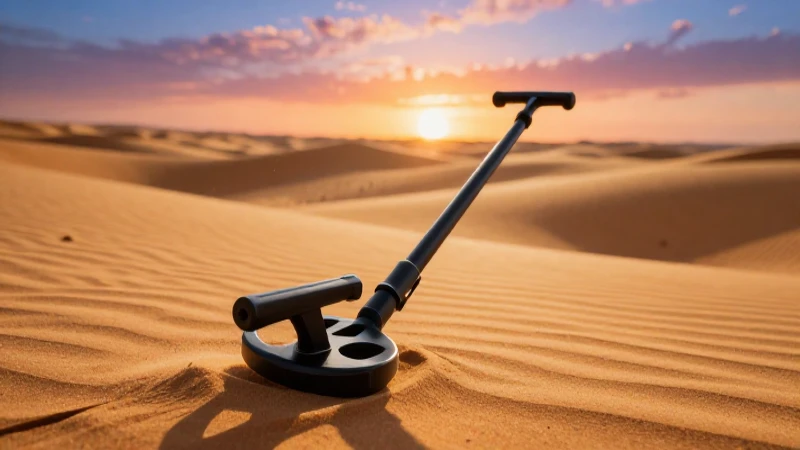 Detectando oro en arena bajo el atardecer