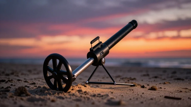 Atardecer cinematográfico en la playa con metales detectados