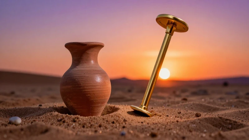 Hallazgo arqueológico en dramático atardecer desértico