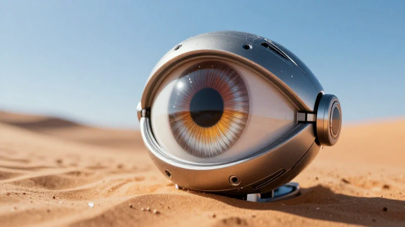 Conoces el innovador ojo robótico que usa energía solar 2 Ojo solar biónico en paisaje desértico hiperrealista