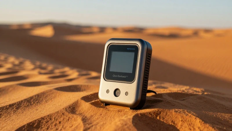OKM GeoSeeker Mini: Detector de Agua y Cavidades Eficiente 6 Foto hiperrealista del GeoSeeker en paisaje desértico