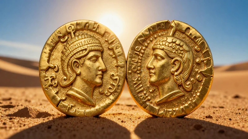 Monedas persas antiguas en oro resplandeciente