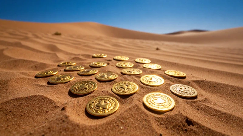 Monedas persas antiguas brillan en el desierto