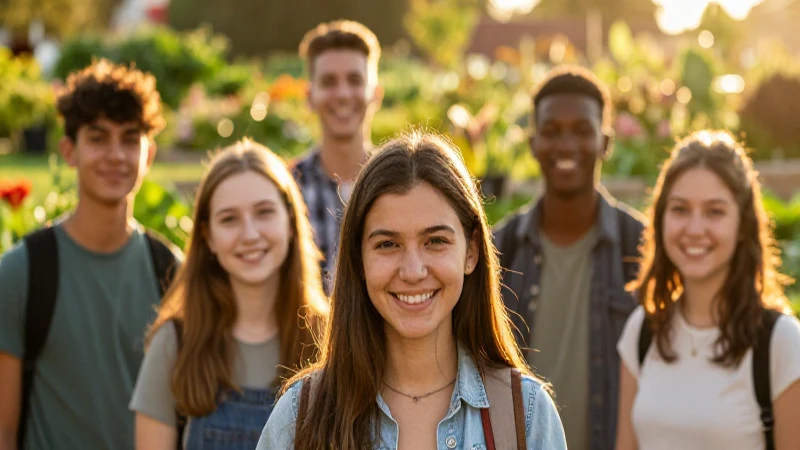 Cómo fortalece Orla Camino Rojo el tejido social comunitario 4 Retrato optimista de estudiantes en un jardín