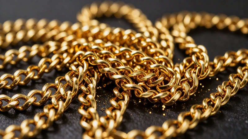 Cadenas doradas brillan en un primer plano dramático
