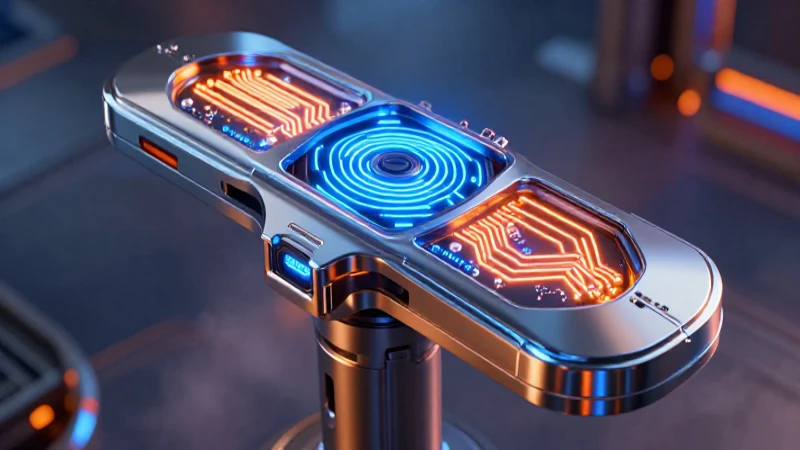 Detector futurista cromado en luz dramática