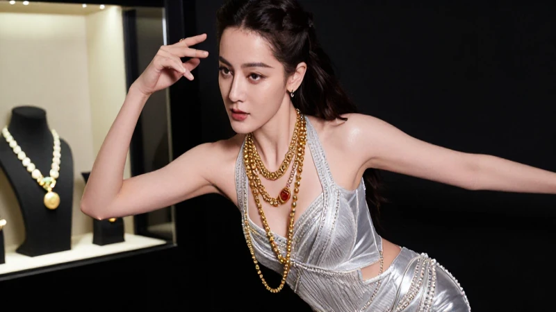 Elegante mujer luce joyas llamativas y vibrantes