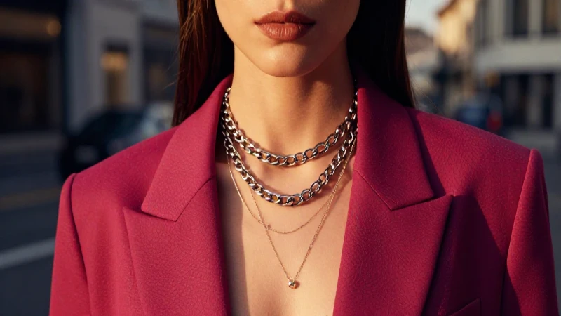 Retrato elegante de una mujer con cadenas plateadas